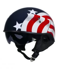 Hot Leathers T72 'Blue Flag' Advanced DOT Motorcycle Half Helmet With Drop Down Visor Riding Gear