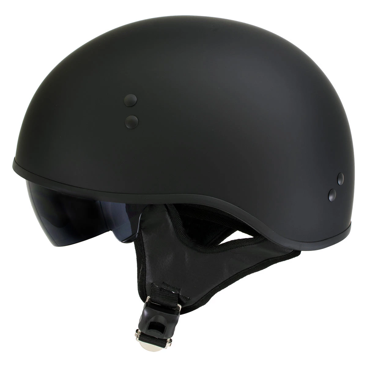 Riding Gear Hot Leathers T72 'Black Widow' Flat Black Motorcycle Half Helmet With Drop Down Visor