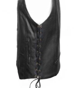 Motorcycle Vests USA Leather 1204 Men's Black'Dime' Classic Leather Ten Pocket Vest With Side Laces