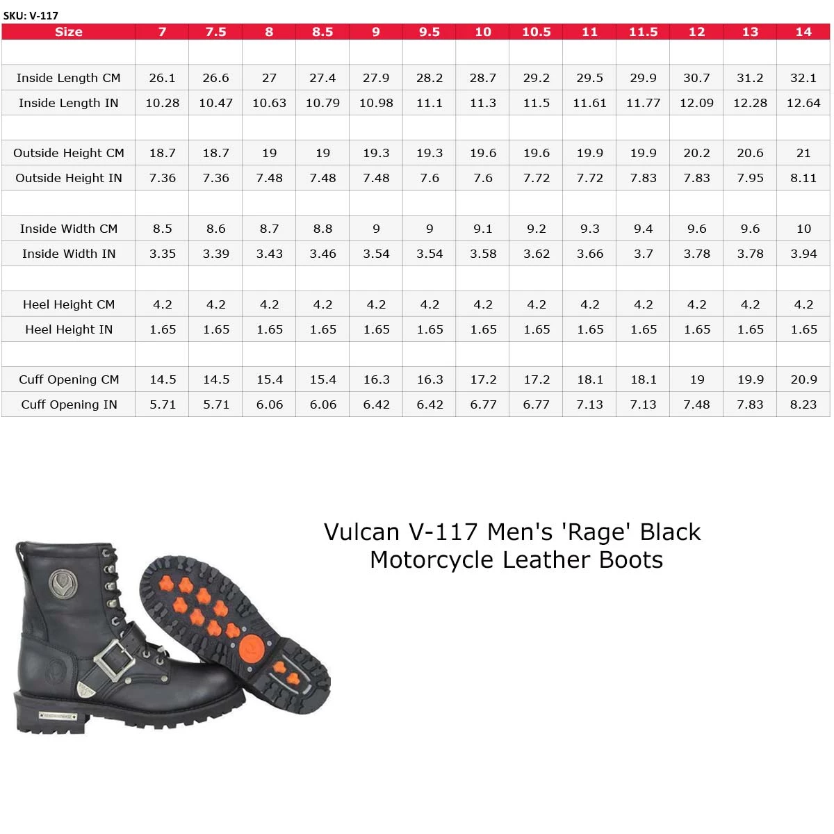Vulcan V-117 Men's 'Rage' Black Motorcycle Leather Boots