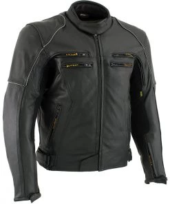 Leather Motorcycle Jackets Vulcan VNE98431 Men's 'Ace' Black Leather Armored Motorcycle Jacket