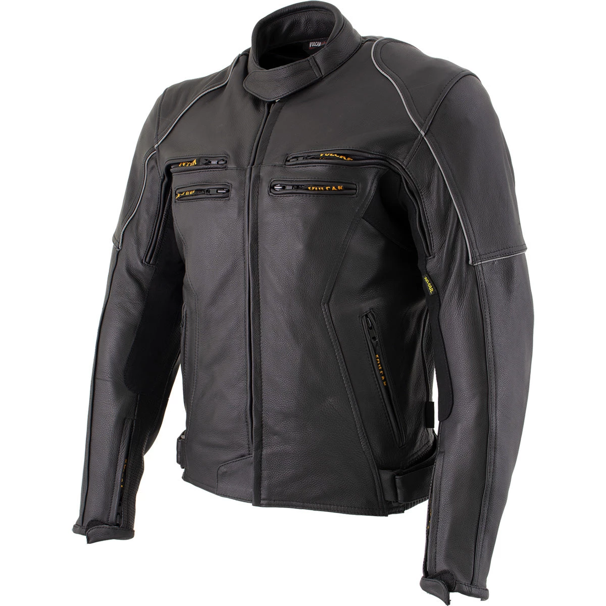 Leather Motorcycle Jackets Vulcan VNE98431 Men's 'Ace' Black Leather Armored Motorcycle Jacket