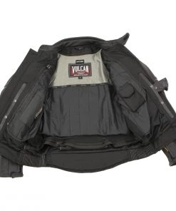 Leather Motorcycle Jackets Vulcan VNE98431 Men's'Ace' Black Leather Armored Motorcycle Jacket