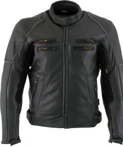 Leather Motorcycle Jackets Vulcan VNE98431 Men's'Ace' Black Leather Armored Motorcycle Jacket