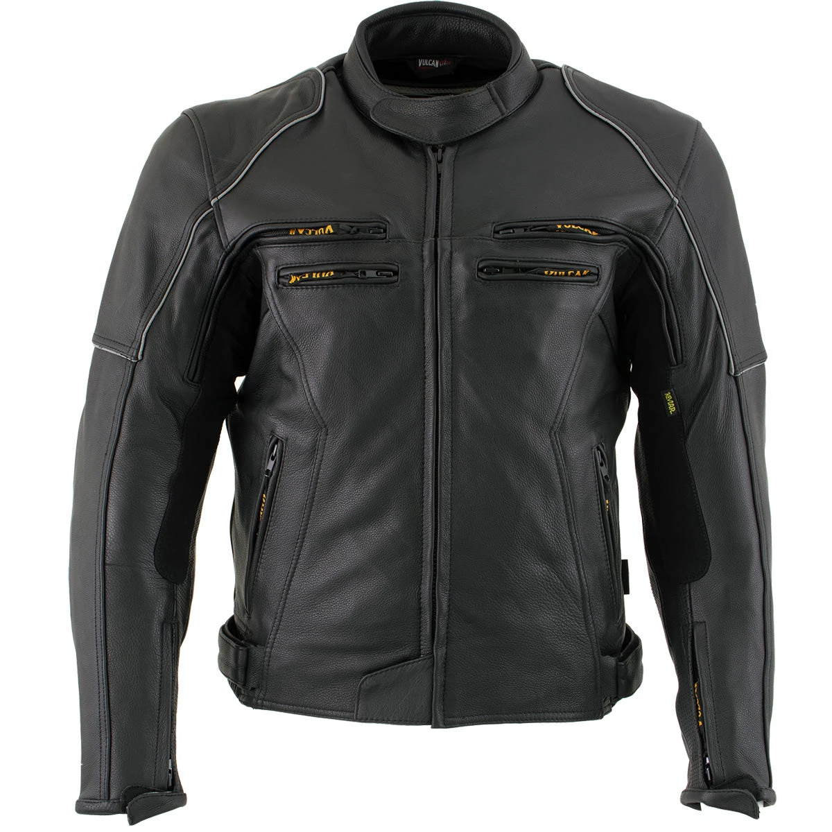 Leather Motorcycle Jackets Vulcan VNE98431 Men's 'Ace' Black Leather Armored Motorcycle Jacket