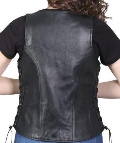Motorcycle Vests Hot Leathers VSL1010 Ladies Black Lambskin Side Lace Vest