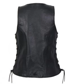 Motorcycle Vests Hot Leathers VSL1013 Ladies Black Leather Side Lace Zip-Up Vest