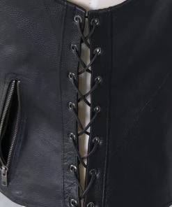 Motorcycle Vests Hot Leathers VSL1013 Ladies Black Leather Side Lace Zip-Up Vest