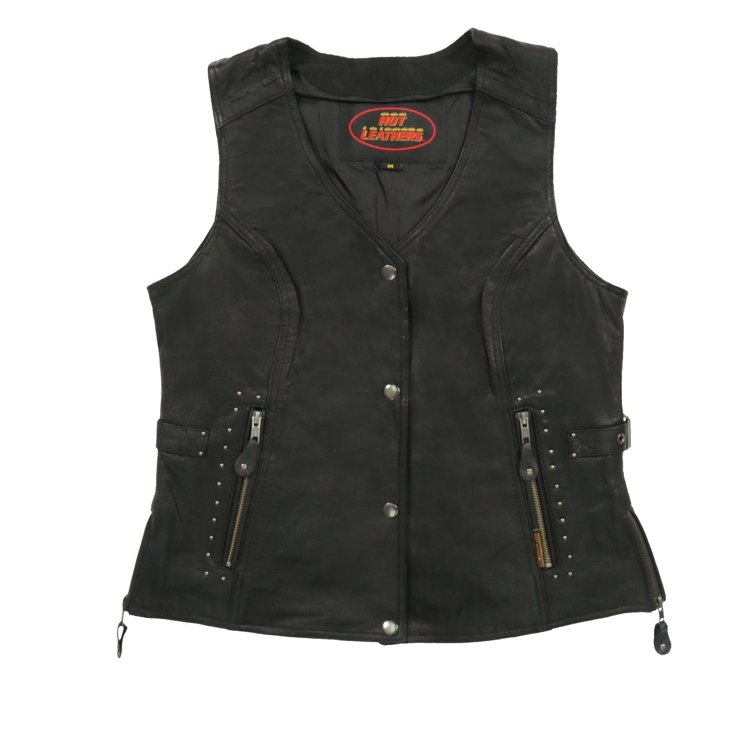 Hot Leathers VSL1014 Ladies Black Leather Vest With Fringe Motorcycle Vests