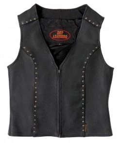 Motorcycle Vests Hot Leathers VSL1015 Ladies Studded Black Leather Vest With V-Neck Design