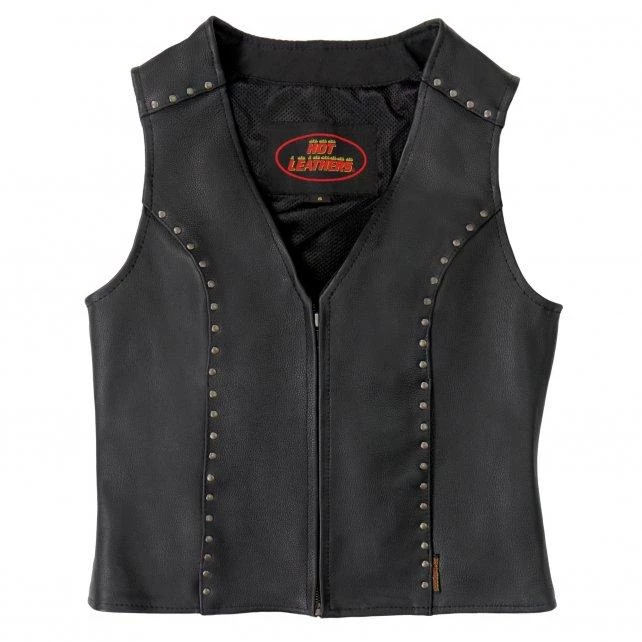 Motorcycle Vests Hot Leathers VSL1015 Ladies Studded Black Leather Vest With V-Neck Design