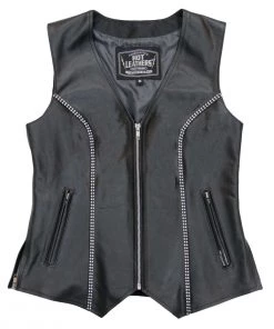Hot Leathers VSL1016 Ladies'Rhinestone' Black Leather MC Vest Motorcycle Vests