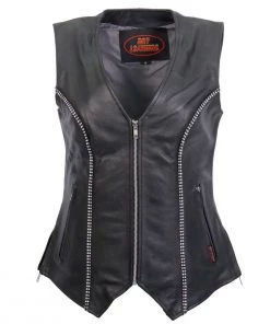Hot Leathers VSL1016 Ladies 'Rhinestone' Black Leather MC Vest Motorcycle Vests