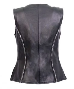 Hot Leathers VSL1016 Ladies 'Rhinestone' Black Leather MC Vest Motorcycle Vests