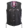 Motorcycle Vests Hot Leathers VSL1017 Ladies 'Sugar Skull' Lined Black Leather MC Vest