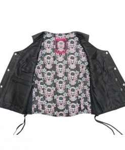 Motorcycle Vests Hot Leathers VSL1017 Ladies 'Sugar Skull' Lined Black Leather MC Vest
