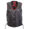 Motorcycle Vests Hot Leathers VSL1019 Ladies 'Red Rose' Lined Black Leather MC Vest