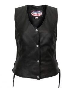 Hot Leathers VSL5002 USA Made Ladies Leather Vest With Side Laces Motorcycle Vests