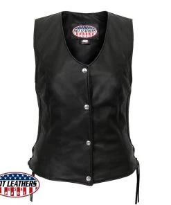 Hot Leathers VSL5002 USA Made Ladies Leather Vest With Side Laces Motorcycle Vests