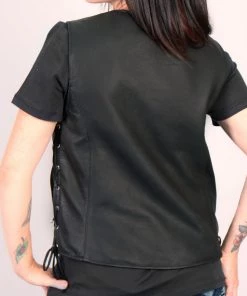 Hot Leathers VSL5002 USA Made Ladies Leather Vest With Side Laces Motorcycle Vests
