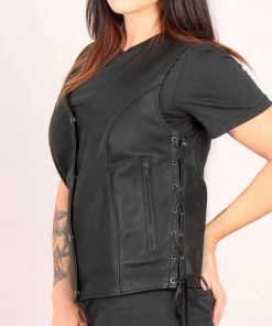 Hot Leathers VSL5002 USA Made Ladies Leather Vest With Side Laces Motorcycle Vests