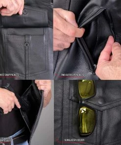 Motorcycle Vests Hot Leathers VSM1050 Men’s Black'Paisley Green' Conceal And Carry Leather Vest