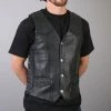 Motorcycle Vests Hot Leathers VSM1008 Men's Black 'Buffalo Nickel Snap' Leather Vest