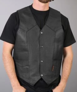Hot Leathers VSM1014 Men's Black Heavyweight Leather Vest With Inside Pocket Motorcycle Vests