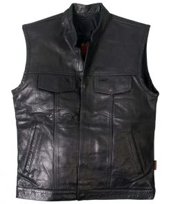 Hot Leathers VSM1018 Men's Black'10 Pocket' Cowhide Leather Vest Motorcycle Vests