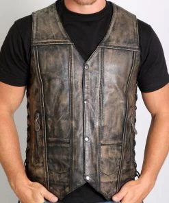 Hot Leathers VSM1029 Men's Distressed Brown 10 Pocket 'Conceal And Carry' Leather Vest Motorcycle Vests