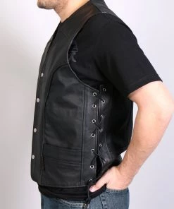 Motorcycle Vests Hot Leathers VSM1030 Men's Black 'Conceal And Carry' Leather Vest