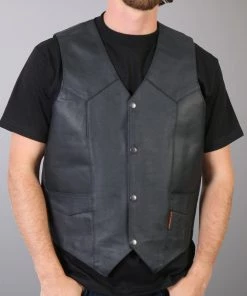 Motorcycle Vests Hot Leathers VSM1032 Men's Black 'Classic' Leather Vest
