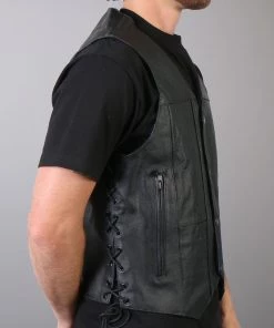 Hot Leathers VSM1034 Men's Black '10 Pocket' Cowhide Leather Vest Motorcycle Vests