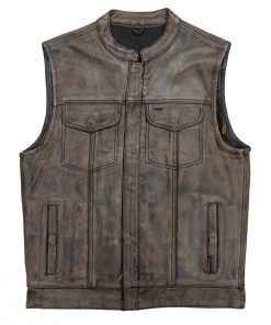 Hot Leathers VSM1035 Men's Distressed Brown 'Conceal And Carry' Club Leather Vest Motorcycle Vests