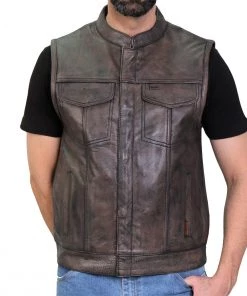 Hot Leathers VSM1035 Men's Distressed Brown 'Conceal And Carry' Club Leather Vest Motorcycle Vests