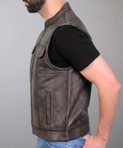 Hot Leathers VSM1035 Men's Distressed Brown'Conceal And Carry' Club Leather Vest Motorcycle Vests
