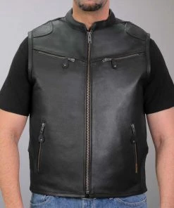 Hot Leathers VSM1037 Men's Black'Zipper Pockets' Concealed And Carry Leather Vest