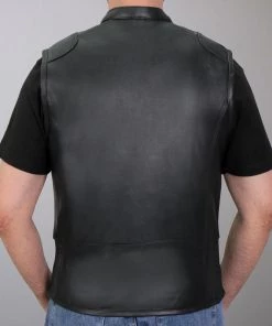 Hot Leathers VSM1037 Men's Black 'Zipper Pockets' Concealed And Carry Leather Vest