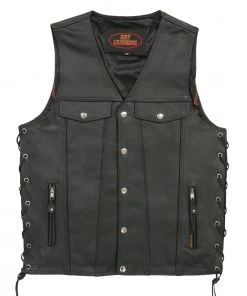 Hot Leathers VSM1038 Men’s Black 'Conceal And Carry' Leather Vest With Side Lace Motorcycle Vests