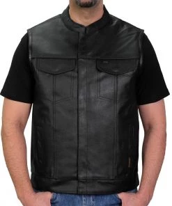 Motorcycle Vests Hot Leathers VSM1039 Men's Black 'Conceal And Carry' Club Leather Vest