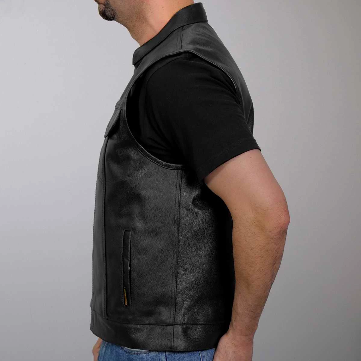 Motorcycle Vests Hot Leathers VSM1039 Men's Black 'Conceal And Carry' Club Leather Vest