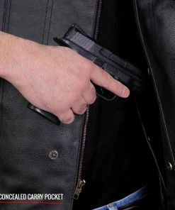 Motorcycle Vests Hot Leathers VSM1039 Men's Black'Conceal And Carry' Club Leather Vest