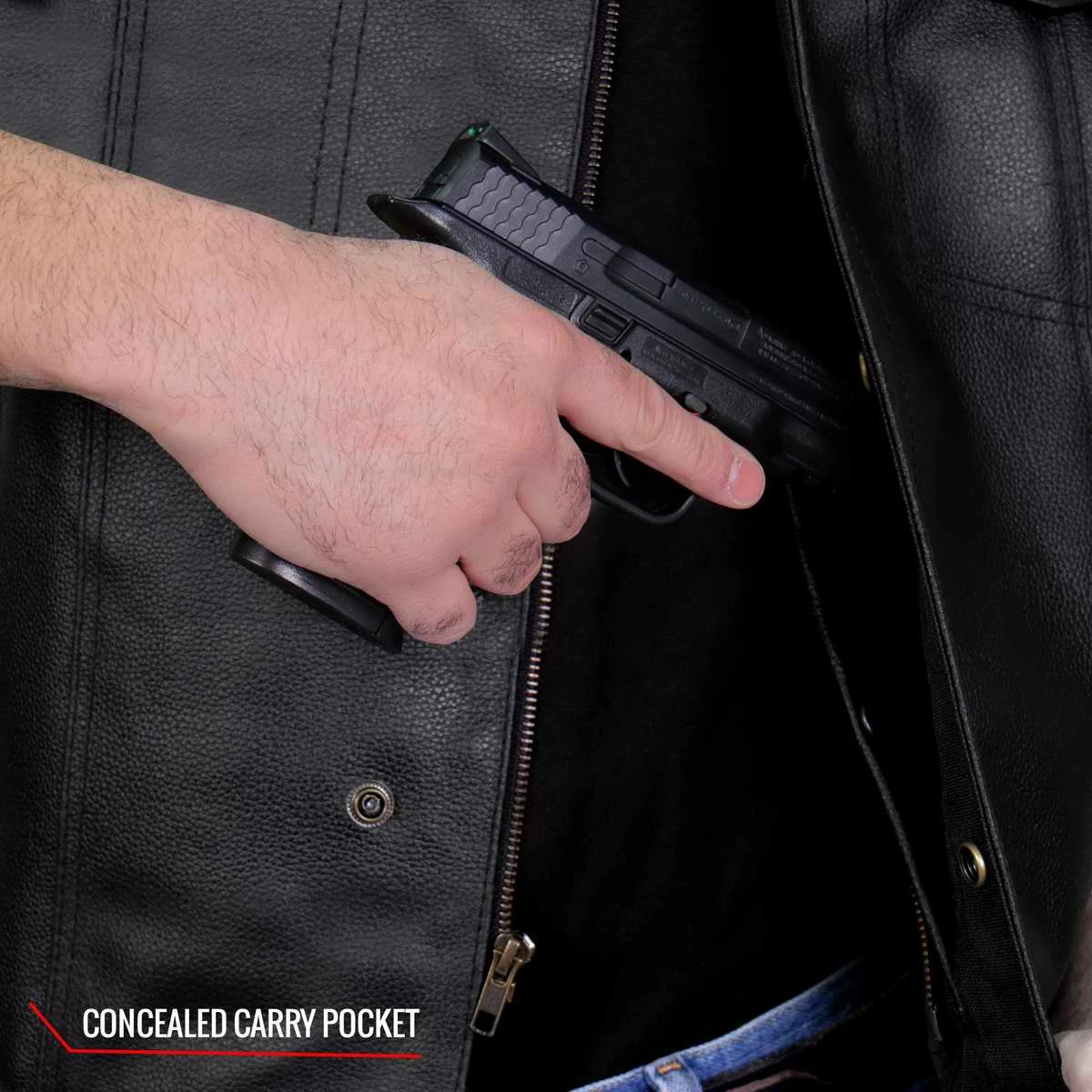 Motorcycle Vests Hot Leathers VSM1039 Men's Black 'Conceal And Carry' Club Leather Vest