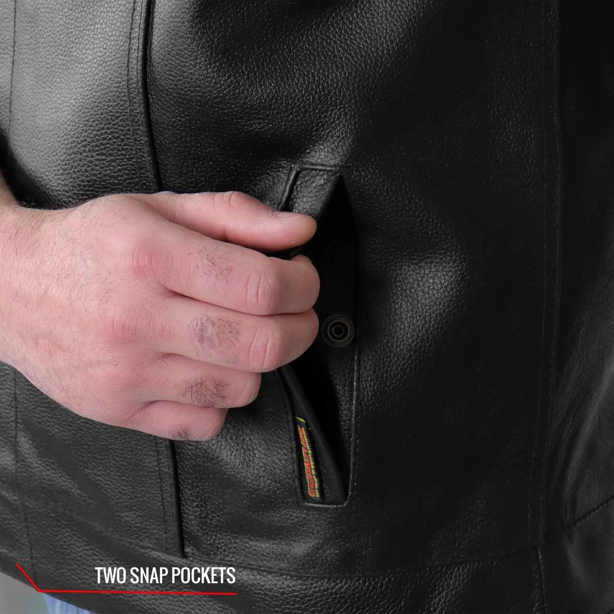 Motorcycle Vests Hot Leathers VSM1039 Men's Black 'Conceal And Carry' Club Leather Vest