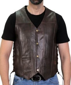 Motorcycle Vests Hot Leathers VSM1040 Men's Retro Brown 'Side Lace' Club Leather Vest