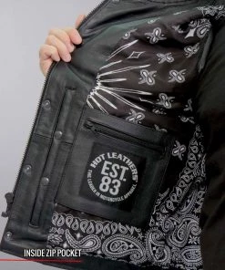 Hot Leathers VSM1049 Men's Black'Paisley' Conceal And Carry Leather Vest