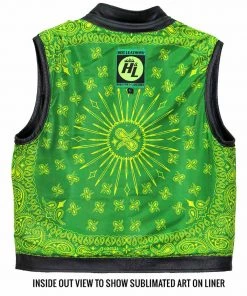 Motorcycle Vests Hot Leathers VSM1050 Men’s Black'Paisley Green' Conceal And Carry Leather Vest