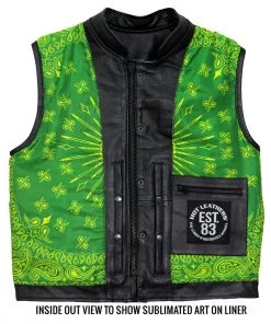 Motorcycle Vests Hot Leathers VSM1050 Men’s Black'Paisley Green' Conceal And Carry Leather Vest