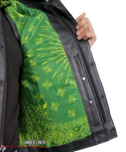 Motorcycle Vests Hot Leathers VSM1050 Men’s Black'Paisley Green' Conceal And Carry Leather Vest