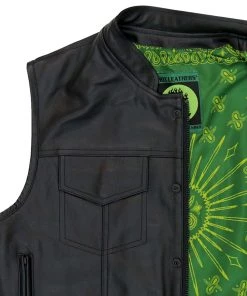 Motorcycle Vests Hot Leathers VSM1050 Men’s Black'Paisley Green' Conceal And Carry Leather Vest